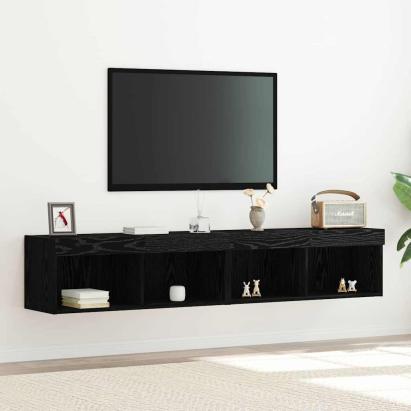 Set comodă TV 2 pcs Stejar negru 80 x 30 x 30 cm Lemn compozit GartenMobel Dekor
