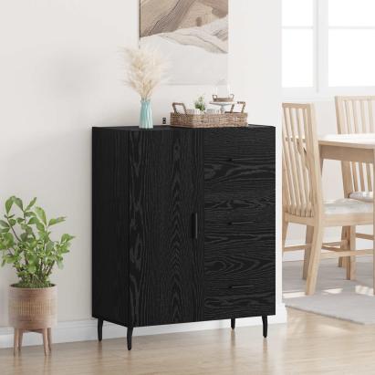 Bufet Stejar Negru 69,5 x 34 x 90 cm Lemn Ingineresc și Fier GartenMobel Dekor