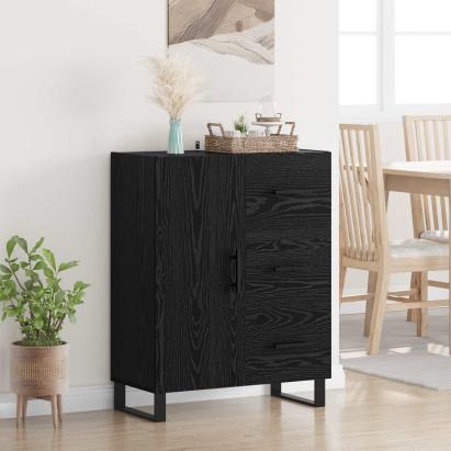 Bufet Stejar Negru 69,5 x 34 x 90 cm Lemn Ingineresc și Fier GartenMobel Dekor