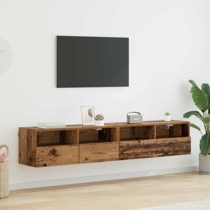 Dulapuri pentru TV Pe perete 2 pcs Lemn Vechi 80 x 30 x 30 cm GartenMobel Dekor