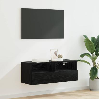 Dulap TV de perete Stejar Negru 80 x 30 x 30 cm Lemn compozit GartenMobel Dekor