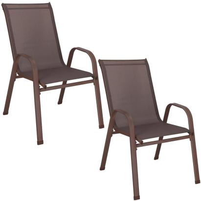 Set 2 scaune de gradina maro, metal si textilene, pentru terasa si balcon
