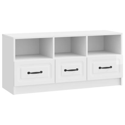 Cabinet TV Alb foarte lucios 102 x 34,5 x 47 cm Lemn prelucrat GartenMobel Dekor