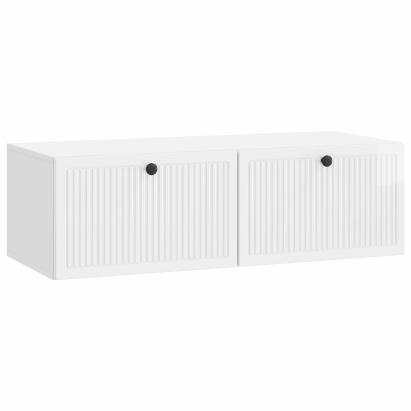 Dulap TV suspendat alb foarte lucios, 98x41x30 cm, cu 2 uși