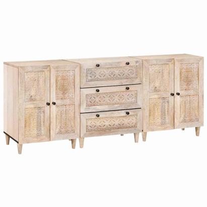 Bufet 3 pcs Alb 180 x 33,5 x 75 cm Lemn masiv de mango GartenMobel Dekor