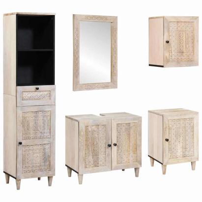 Set de mobilier pentru baie cu sertar 5 pcs Alb Lemn compozit GartenMobel Dekor