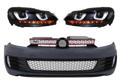 Bara Fata cu Faruri LED U Design cu Strip Rosu semnal dinamic VW Golf VI 6 (2008-2013) GTI Look Performance AutoTuning