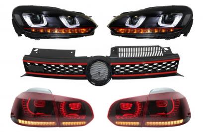 Grila Centrala VW Golf 6 VI (2008-2012) Golf 7 U Design cu Red Strip GTI LED dinamic cu Stopuri R20 si Faruri LED Performance AutoTuning