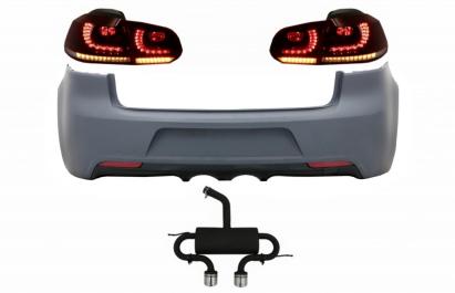 Bara Spate cu Sistem de Evacuare si Stopuri Full LED VW Golf 6 VI (2008-2013) R20 Look Semnalizare Dinamica Performance AutoTuning