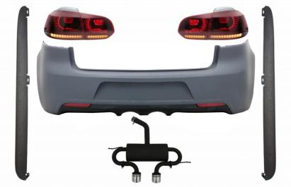 Bara Spate cu Sistem de Evacuare VW Golf 6 VI (2008-2013) R20 Design Praguri Laterale si Stopuri Full LED Rosu Fumuriu cu Semnal Dinamic Performance AutoTuning