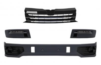 Prelungire Bara Fata cu Grila Centrala fara emblema si Lumini de zi LED DRL VW Transporter Multivan Caravelle T5 T5.1 Facelift (2010-2015) Sportline Performance AutoTuning