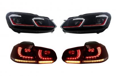 Faruri LED si Stopuri FULL LED VW Golf 6 VI (2008-2013) Facelift G7.5 GTI Design Rosu Semnalizare Secventiala LHD Performance AutoTuning
