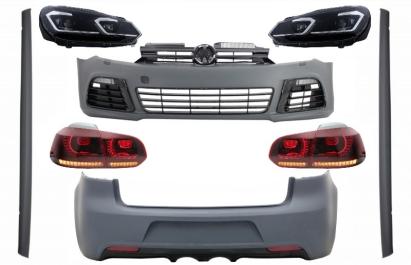 Pachet Complet Exterior VW Golf VI 6 MK6 (2008-2013) R20 Look cu Faruri LED si Stopuri Full LED Semnal Secvential Dinamic Performance AutoTuning