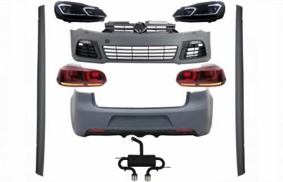 Pachet Complet Exterior VW Golf VI 6 MK6 (2008-2013) R20 Look cu Faruri LED si Stopuri Full LED Semnal Secvential Dinamic + Sistem de evacuare Performance AutoTuning