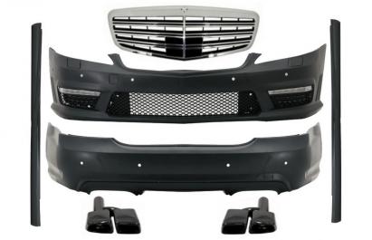 Pachet Exterior Complet Mercedes S-Class W221 (2005-2011) cu Grila Chrom si Ornamente evacuare Negre Performance AutoTuning