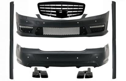 Pachet Exterior Mercedes S-Class W221 (2005-2011) cu Grila si Ornamente evacuare Negru Lucios Performance AutoTuning