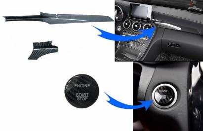 Trim Interior Consola si Ornament Buton Pornire Mercedes C-Class W205 (2015-2017) Carbon Fiber Style LHD Performance AutoTuning