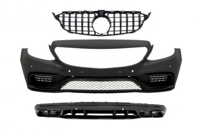 Bara Fata cu Grila si Difuzor MERCEDES C-Class W205 S205 (2014-2018) C63 Design Negru Performance AutoTuning