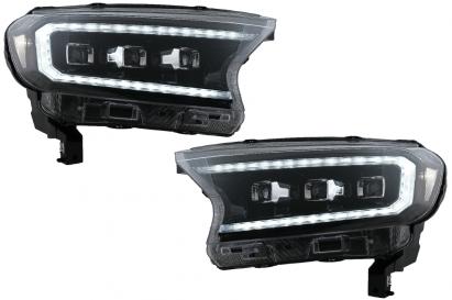 Faruri LED Light Bar Dynamic Start-up Display Ford Ranger Raptor (2015-2020) LHD Negru cu Semnal Dinamic Matrix Projector Performance AutoTuning