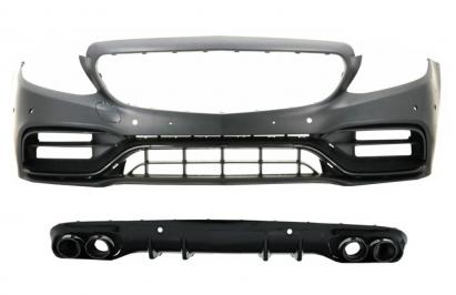Bara Fata cu Difuzor Spate si ornamente evacuare Mercedes C-Class A205 C205 Coupe Cabriolet (2014-2019) C63 Design Negru Lucios Performance AutoTuning