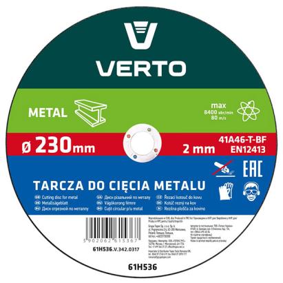 Disc debitare metal T41 230x22x2.0 mm VERTO 61H536 HardWork ToolsRange