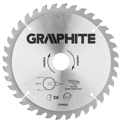Panza ferastrau circular 36 dinti varfuri HM 205x30mm GRAPHITE 57H682 HardWork ToolsRange