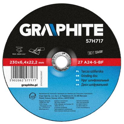 Disc polizare/slefuire metal 230x6,4x22,2mm GRAPHITE 57H717 HardWork ToolsRange