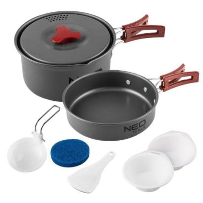Oala si tigaie turistica, camping, aluminiu, cu accesorii, set 8 piese, NEO  GartenVIP DiyLine