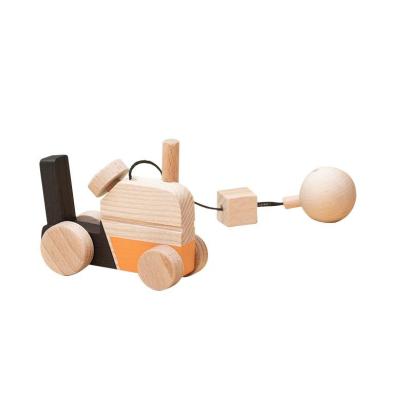 Jucarie Montessori din lemn, tractor pentru centru activitati, portocaliu-negru, Mobbli EduKinder World