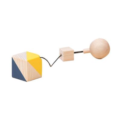 Jucarie Montessori din lemn, cub pentru centru activitati, albastru-galben, Mobbli EduKinder World