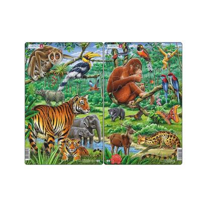 Set 2 Puzzle midi Jungla asiatica cu Maimute, Tigri, orientare tip portret, 30 piese, Larsen EduKinder World