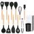 Set ustensile bucatarie, silicon si bambus, negru, 12 piese, Springos GartenVIP DiyLine