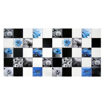Panou decorativ, PVC, model floral, alb, negru si albastru, 96x48.5 cm,Panou decorativ, PVC, model floral, alb, negru si albastru, 96x48.5 cm GartenVIP DiyLine
