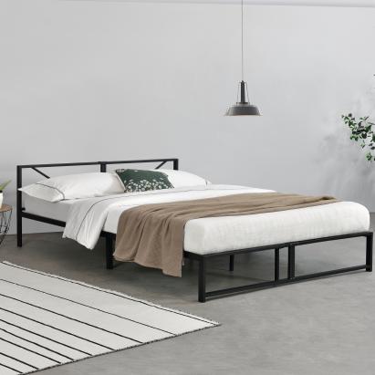 Pat metalic Meran 210 x 185 x 68 cm otel negru [en.casa] HausGarden Leisure