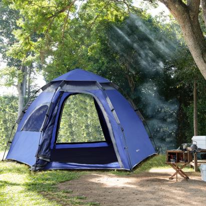 Cort camping Nybro  240 x 205 x 140 cm albastru / gri inchis [pro.tec] HausGarden Leisure