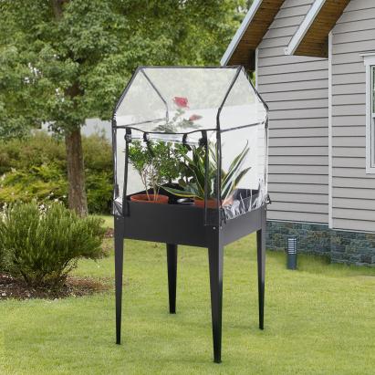 Jardiniera inalta sistem solar cu folie Katwijk 60 x 60 x 152 cm gri antracit [en.casa] HausGarden Leisure