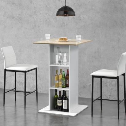 [en.casa] Masa bar Visby A, 70 x 70 x 110cm, PAL melaminat, alb/culoarea stejarului cu 3 rafturi HausGarden Leisure