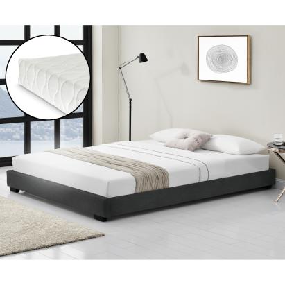 Corium® Pat tapitat modern Bon cu saltea, 214 x 186 x 20,5 cm, MDF/imitatie piele/furnir/plastic/poliester, negru, pentru doua persoane HausGarden Leisure