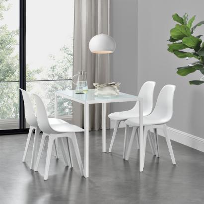 [en.casa] Set Xenia masa cu 4 scaune design, masa 105 x 60 cm, scaun 83 x 54 cm, sticla/metal/plastic, alb HausGarden Leisure