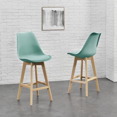 Scaune de bar AdelaV set 2 buc 105 x 48 x 58 cm picioare fag verde [en.casa] HausGarden Leisure