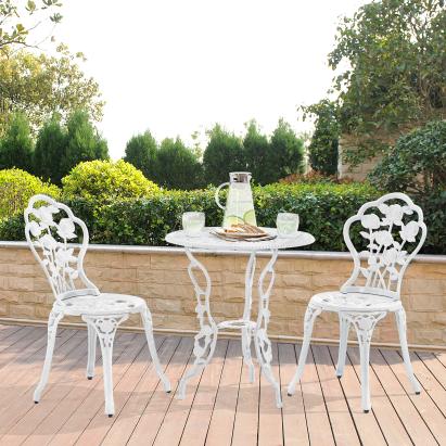 Set bistro gradina DinaW masa rotunda si 2  scaune metal alb [casa.pro] HausGarden Leisure