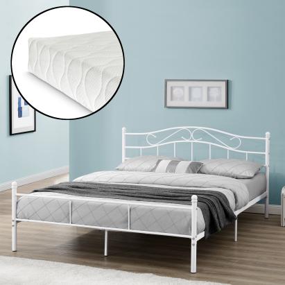 [en.casa]® Vintage pat frantuzesc cu cadru metalic - cu saltea spuma rece - 140 x 200 cm (alb) HausGarden Leisure