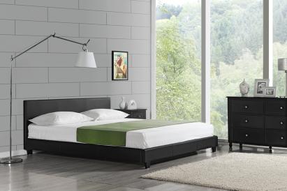 Corium® Pat frantuzesc modern, tapitat Lugo, imitatie de piele,180 x 200 cm, negru, fara saltea HausGarden Leisure