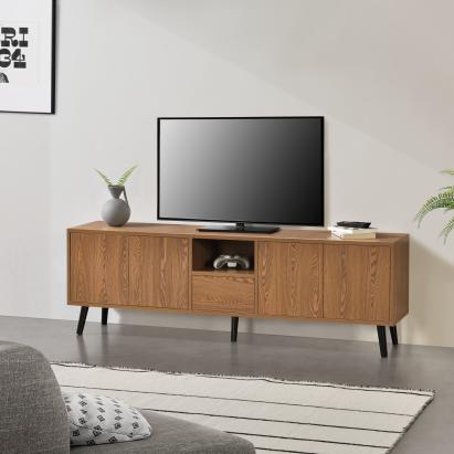 Comoda TV Hedemora cu 5 usi efect lemn nuanta inchisa [en.casa] HausGarden Leisure