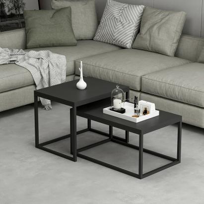 Set 2 bucati masuta cafea, en.casa, Aabenraa, 47 x 60 x 45 cm, pal, metal, negru, marimi diferite HausGarden Leisure