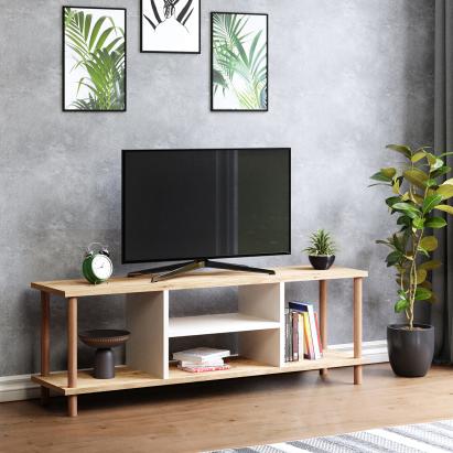 Fernsehtisch Ærøskøbing mit 2 Ablagefächern 43 x 120 x 29 cm Holzoptik/Weiß [en.casa] HausGarden Leisure