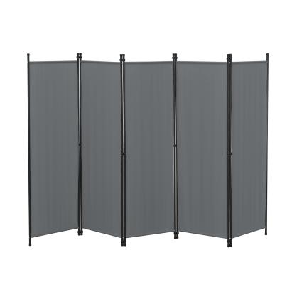 [en.casa]® Paravan Huesca DG, 171 x 250 cm, otel/poliester, gri inchis, pliabil, cu 5 paneluri cu 10 picioare sustinere HausGarden Leisure