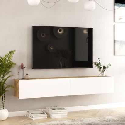 Comoda TV Lapinlahti 29,5x180x31,5cm stejar rustic alb cu 2 usi [en.casa] HausGarden Leisure