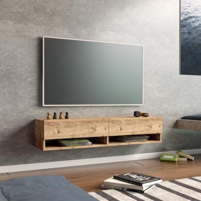 Fernsehtisch Laitila mit 2 Ablagefächern 140 x 31,5 x 29,5 cm Eiche rustikal [en.casa] HausGarden Leisure