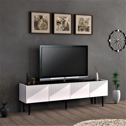 Fernsehtisch Oppdal 45x154x37 cm Weiß/Marmor schwarz  [en.casa] HausGarden Leisure